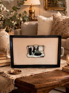 Vintage Lucite Tray J Jensen Foil Art MCM Decor